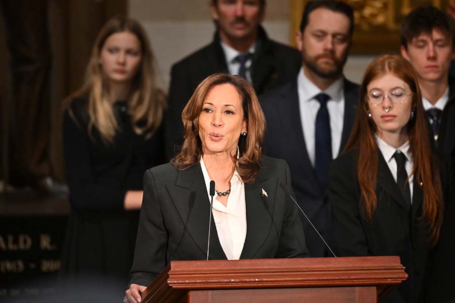 Kamala Harris at a podium
