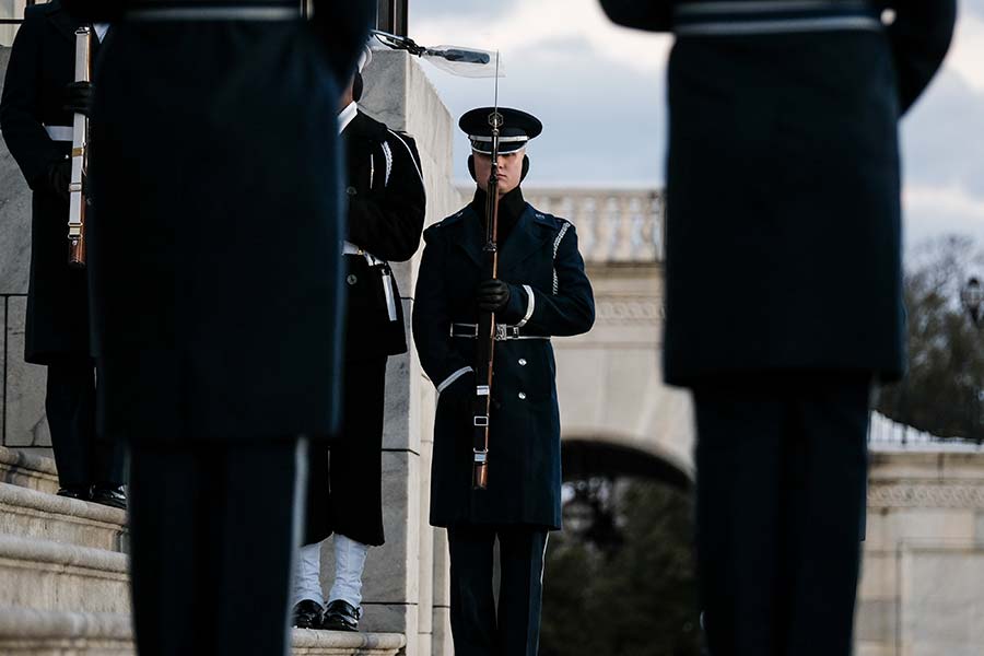 Military members line the steps of the Capitol